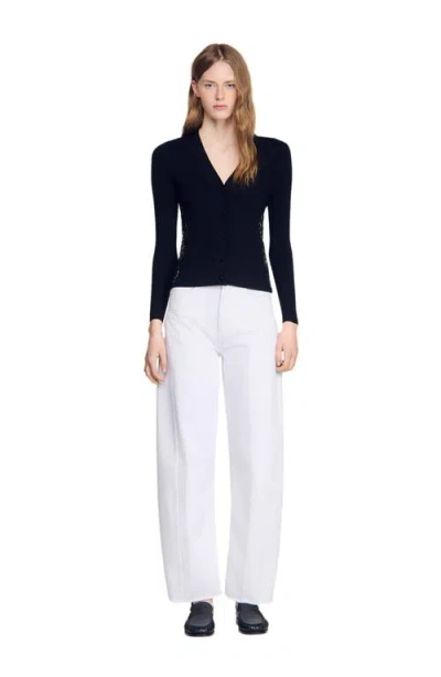 Sandro Cardigan With Lace Panel In Black