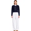 Sandro Cardigan With Removable Ruffled Collar In Navy Blue