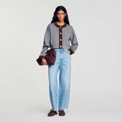 Sandro Cardigan With Suede Panels In Multi