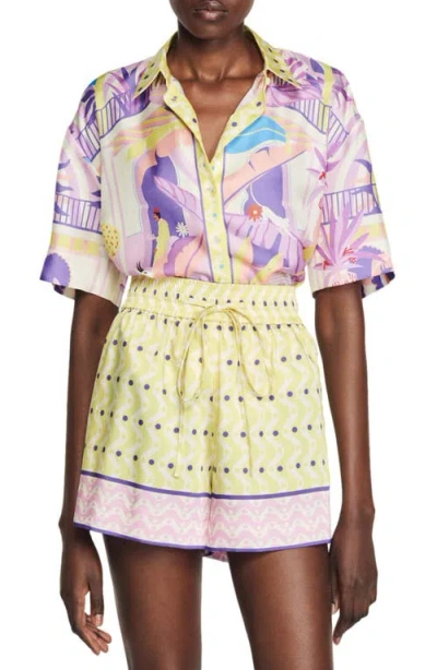 Sandro Caroline Silk Button-up Shirt In Pink