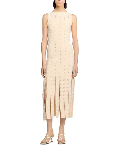 Sandro Carwash Hem Studded Maxi Dress In White