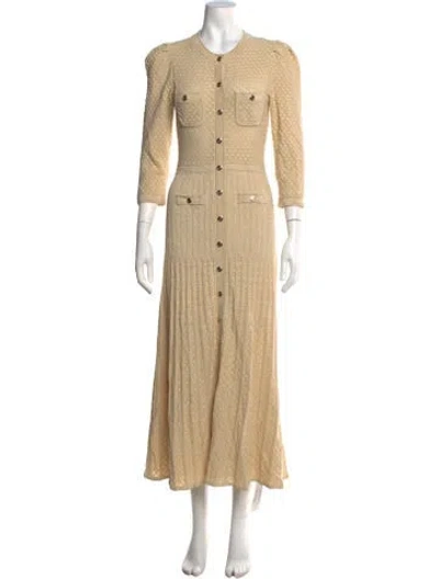 Pre-owned Sandro Cashmere Long Dress In Gold/neutrals