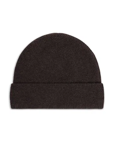 Sandro Cashmere Ribbed Turn Up Beanie In Brown