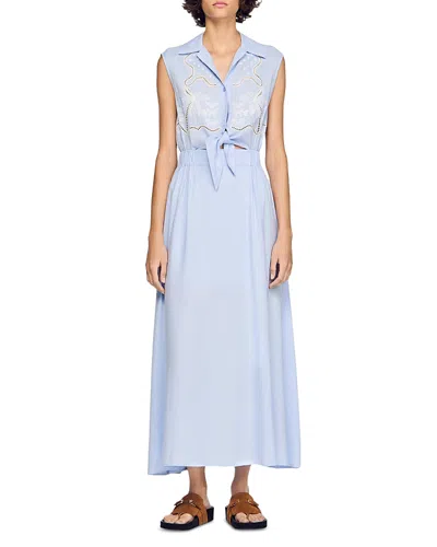 Sandro Cassandre Embroidered Maxi Dress In Blue