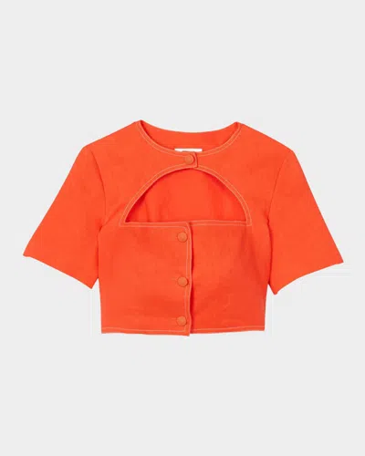Sandro Catalogne Cutout Cropped Top In Jaunes / Oranges