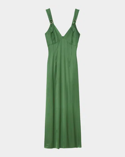 Sandro Cecile Buckle-strap Midi Dress In Green