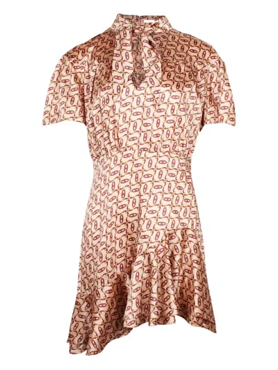 Pre-owned Sandro Chain-print Asymmetric-hem Dress In Neutral