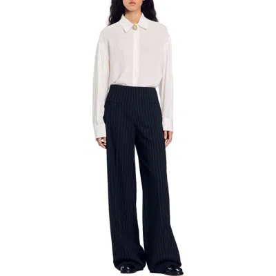 Sandro Pinstripe Trousers In Black