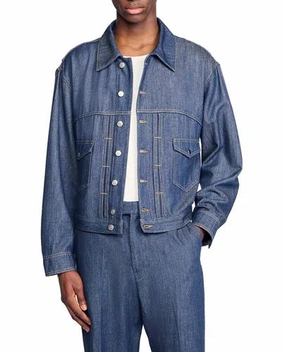 Sandro Chambray Oversized Fit Wool Trucker Jacket