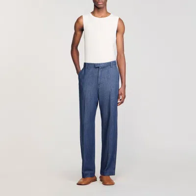 Sandro Chambray Trousers In Raw-denim