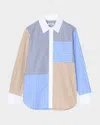 Sandro Poplin Stripe Patchwork Shirt In Sand / Camel