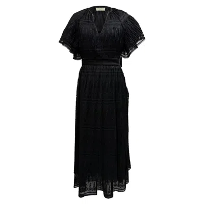 Sandro Charlene Pleated-lace Midi Dress In Black Polyester