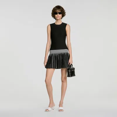 Sandro Check Knit Short Dress In Black / Ecru