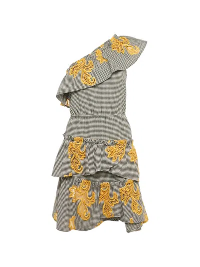 Pre-owned Sandro Check-pattern Midi Dress In Black