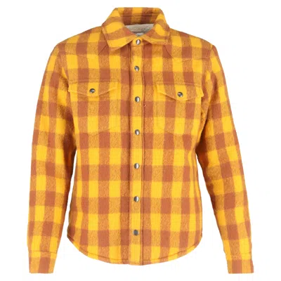 Sandro Check-print Button-down Shirt In Yellow And Orange Wool