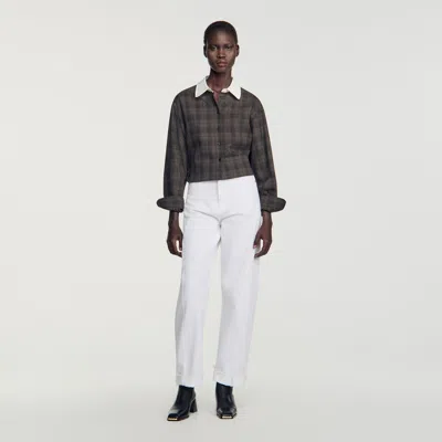 Sandro Check Shirt With Contrast Collar In Gray