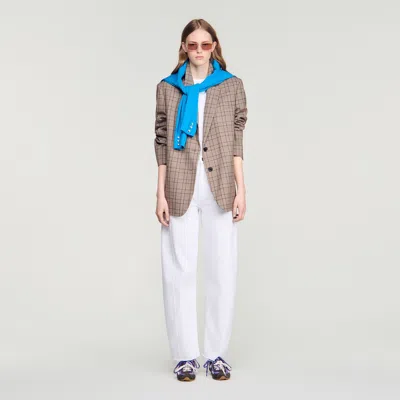 Sandro Check Suit Jacket In Brown
