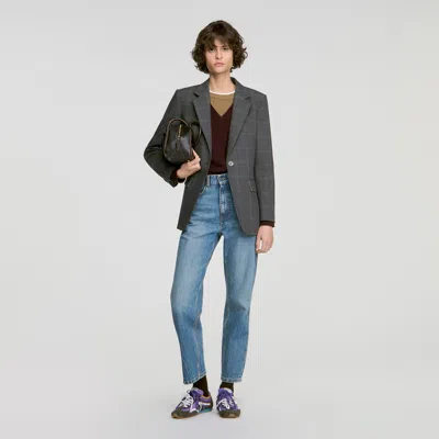 Sandro Check Tailored Jacket In Grey