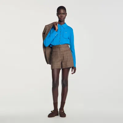 Sandro Check Wool Shorts In Caramel