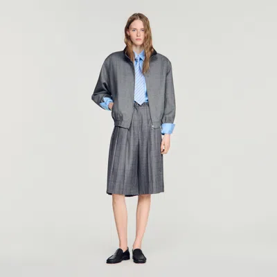 Sandro Check Wool Shorts In Dark Grey
