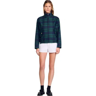 Sandro Checked Jacket In Blue