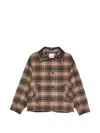 Sandro Check Jacket With Leather Collar In Multi