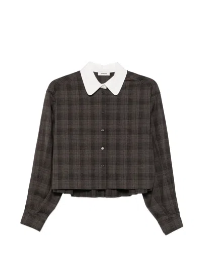 Sandro Checked Long-sleeve Shirt In Brown