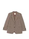 Sandro Womens Brown Check Single-breasted Wool-blend Blazer In Brown