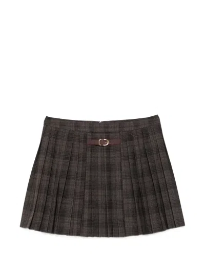 Sandro Checked Pleated Mini Skirt In Brown