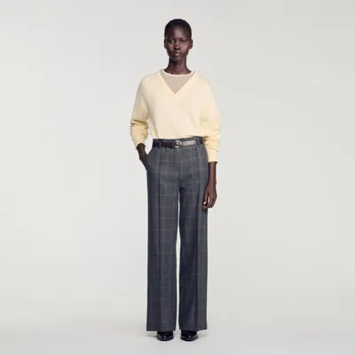 Sandro Checked Straight-leg Trousers In Grey