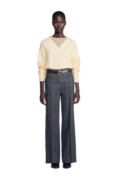 Sandro Checked Straight-leg Trousers In Neutral