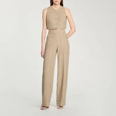 Sandro Checked Tweed Trousers In Brown