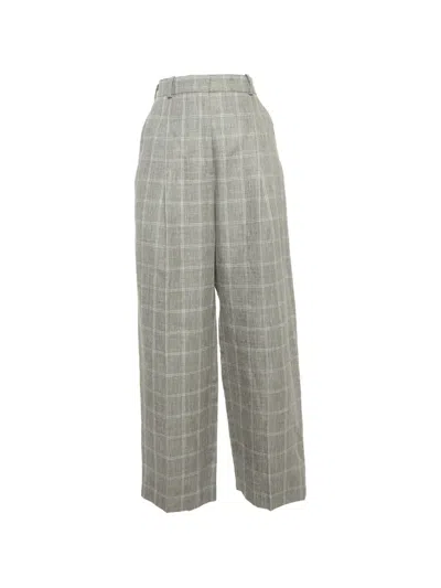 Pre-owned Sandro Checked Wide-leg Trousers In Neutral
