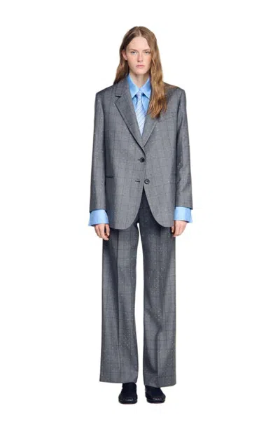 SANDRO SANDRO CHECKED WOOL JACKET