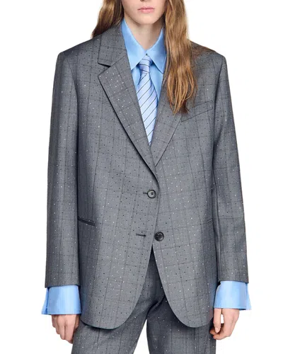 SANDRO CHECKED WOOL JACKET