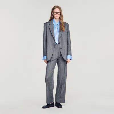 Sandro Checked Wool Jacket In Gray