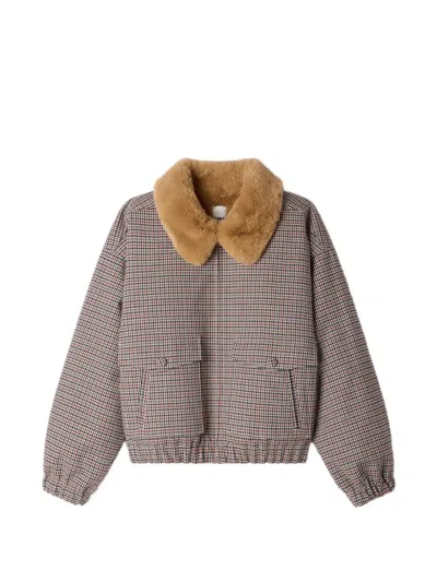 Sandro Checked-pattern Bomber Jacket In Brown