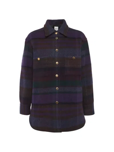 Pre-owned Sandro Checked-pattern Jacket In Purple