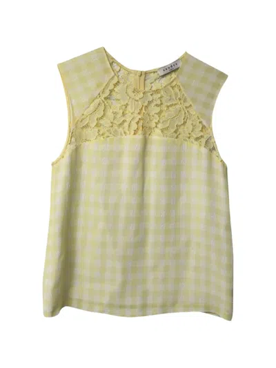 Pre-owned Sandro Checkered Lace Sleeveless Top In Yellow