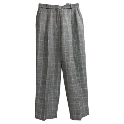 Sandro Check-print Wide-leg Trousers In Grey Linen In Gray