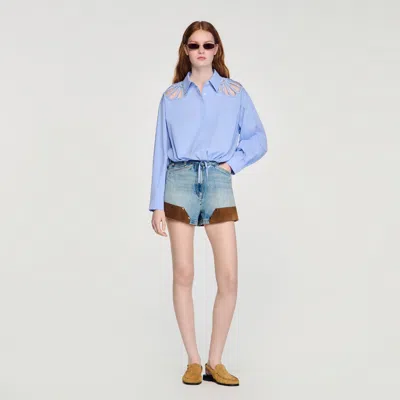 Sandro Chemise Brodée En Coton In Blue