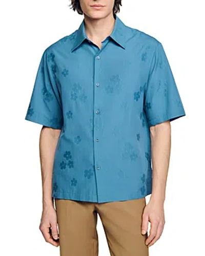Sandro Floral Cotton Short Sleeve Button-up Shirt In Blue