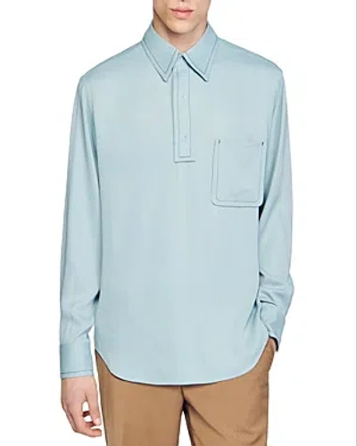 Sandro Chemise Luca Long Sleeve Button Polo Shirt In Sky Blue