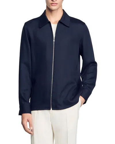 Sandro Chemise Zip Front Shirt Jacket In Midnight Blue