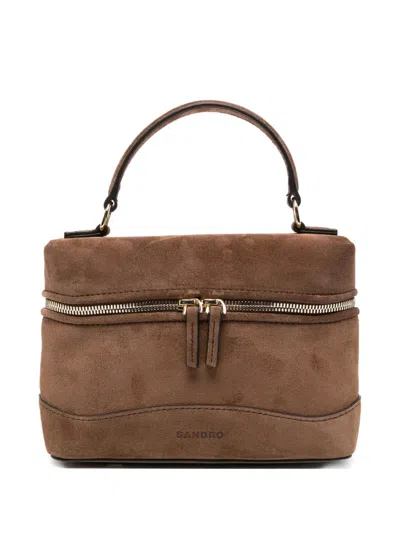 Sandro City Leather Mini Bag In Brown