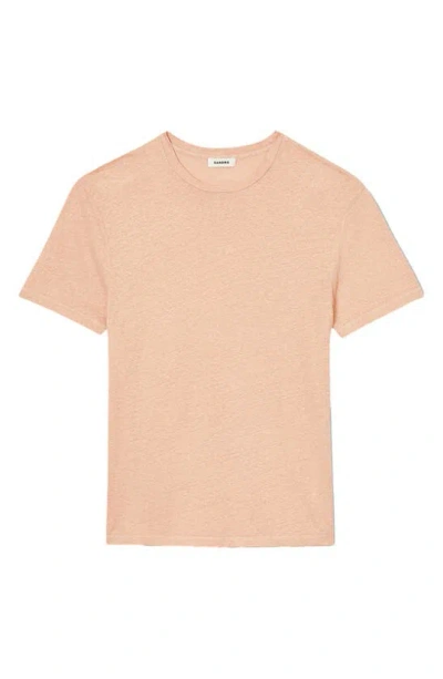 Sandro Clash Linen Crewneck T-shirt In Salmon