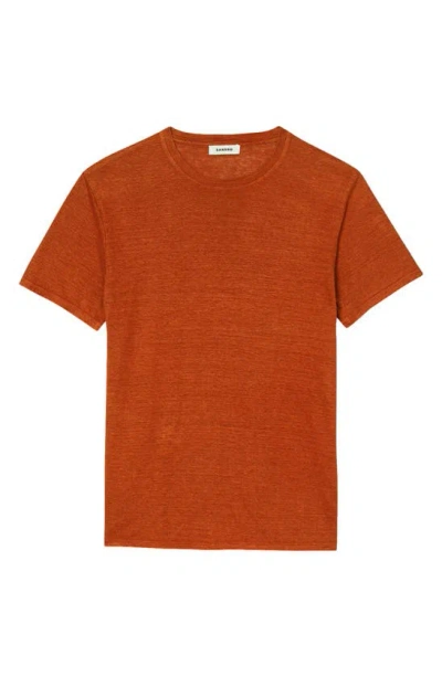 Sandro Clash Linen Crewneck T-shirt In Bruns