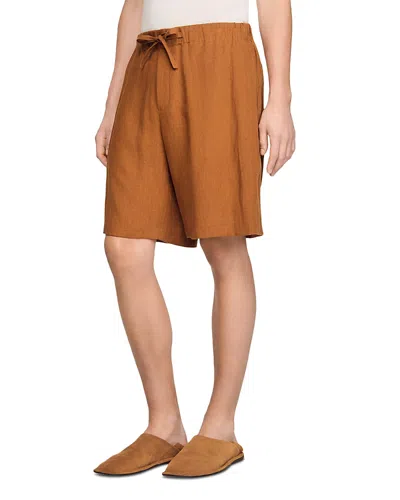 Sandro Classic Fit 8.9 Linen Shorts In Brown