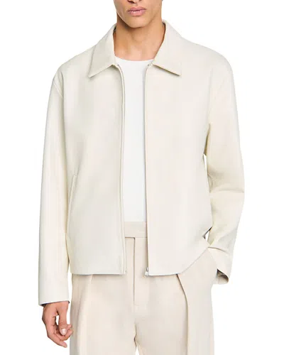 Sandro Classic Leather Jacket In Aluminum
