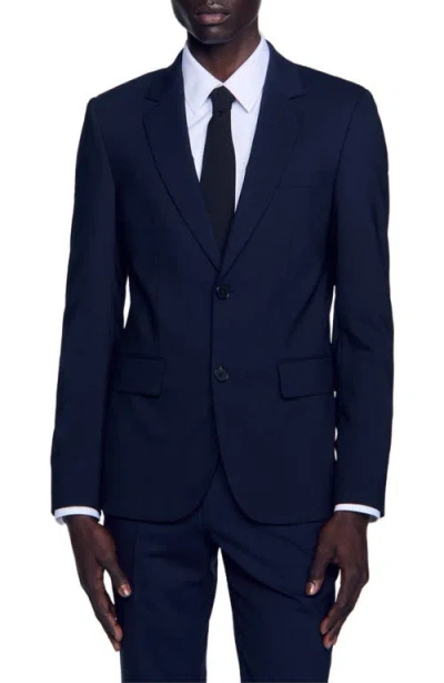 Sandro Classic Wool Suit Jacket In Navy Blue